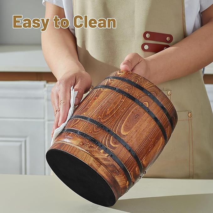 360° Rotating Wooden Utensil Holder, Wine Barrel-Shaped Utensil Crock for Kitchen Counter, Large Capacity Cooking Utensil Organizer & Spoon/Spatula Holder, Rustic Farmhouse Decor & Accessory