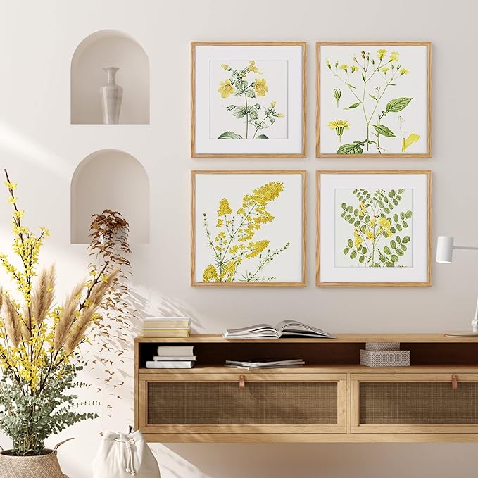 16x16 Oak Wood Picture Frame, 16"x16" Picture Frame Matted to 12"x12", Square Frame 16 x 16 with Real Glass, 16x16 Wood Frame for Wall - Beige Oak Color, 1 Pack