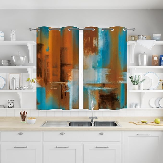 Asuexpect Rust Curtains 2 Panels Abstract Curtain Room Darkening Grommet Window Treatments Modern Decorative for Bedroom Living Room, 26x36 Inches