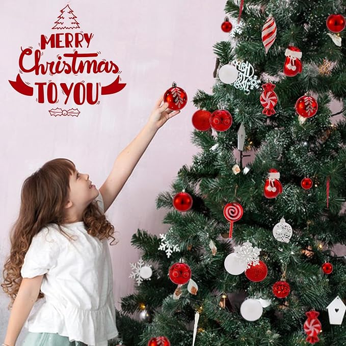 130 Pcs Christmas Ball Ornaments, Christmas Tree Decoration Set Red Christmas Ball Shatterproof Hanging Ornament Decorations for Christmas Tree, Wreaths, and Outdoor Displays (Red)