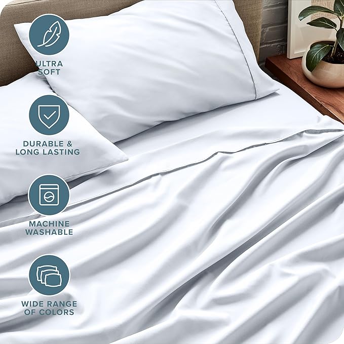 Bare Home Twin Sheet Set - 1800 Ultra-Soft Microfiber Bed Sheets - Double Brushed - Deep Pockets - Easy Fit - Extra Soft - 3 Piece Set - Bedding Sheets & Pillowcases (Twin, White)