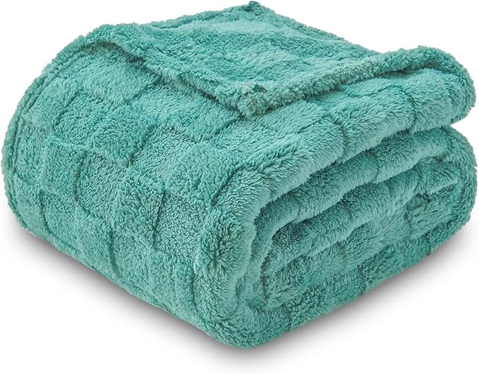 NEWCOSPLAY Super Soft Throw Blanket Mint Green Premium Silky Flannel Fleece 3D Checkered Lightweight Bed Blanket All Season Use (Mint Green Checkered, Throw(50"x70"))