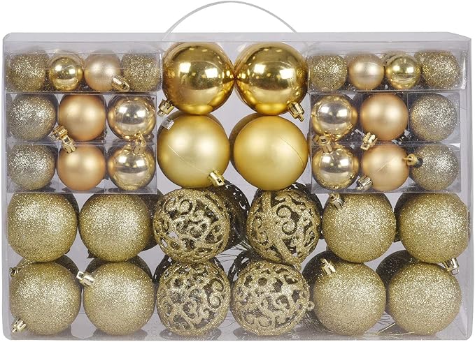Christmas Balls Tree Ornaments, Shatterproof Christmas Decorations Set with Reusable Hand-held Gift Package for Holiday Xmas Tree Decor (100, Gold)