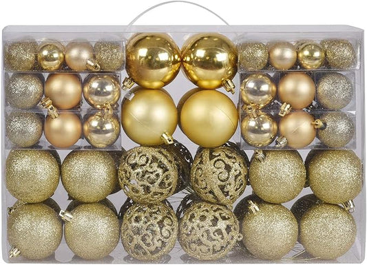 Christmas Balls Tree Ornaments, Shatterproof Christmas Decorations Set with Reusable Hand-held Gift Package for Holiday Xmas Tree Decor (100, Gold)