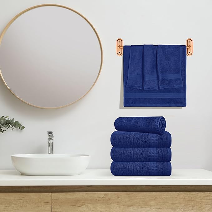 GLAMBURG Ultra Soft 6-Piece Hand Towel Set 16x28-100% Ringspun Cotton - Durable & Highly Absorbent Hand Towels - Ideal for use in Bathroom, Kitchen, Gym, Spa & General Cleaning - Navy Blue