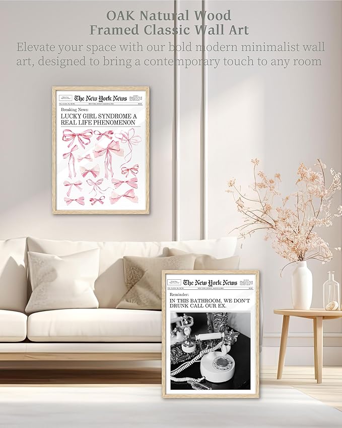 iHery Natural OAK Wood Trendy Retro Newspaper Headline Framed Wall Art, 12x16 in Hot Girls Poster Vintage Canvas Print, Beige Frame Logs Preppy Funny Girly Bathroom Décor Living Room Set of 1