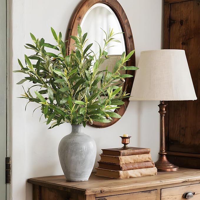 Fake Plants Olive Branch Artificial Plant Outdoor Decorations for Living Room Olive Tree Branches Greenery Stems 27.5in Can Be Used for Spring Home Decor Room Decor Office Decor(6PCS)