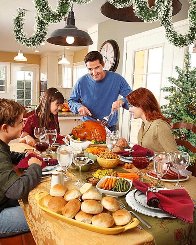 KPOSIYA Christmas Napkin Rings Set of 12, Silver Napkin Rings Holder Serviette Buckles for Holiday Dinning Table Setting-Wedding Receptions, Thanksgiving and Party Dinner Parties