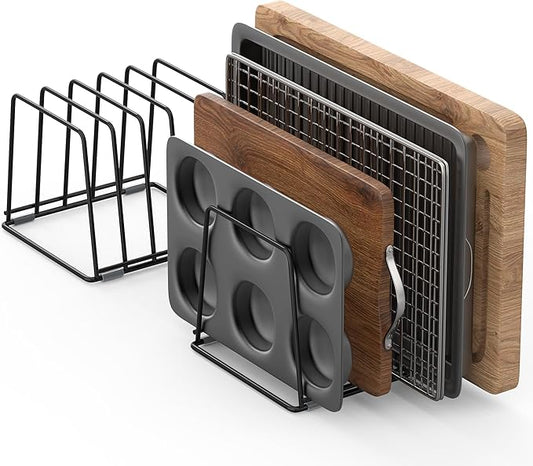 Cutting Board Organizer Kitchen Organizer Rack for Cutting Board, Bakeware, and Cookie Sheet, 5-Slot Heavy-Duty Steel Cookware Holder,Rust-Resistant with Anti-Slip Feet (2, Large)