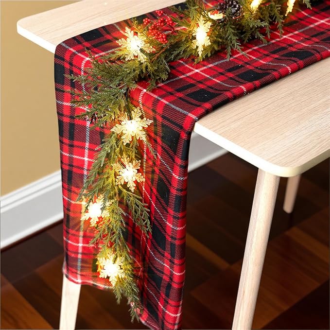 6FT Christmas Garland with Lights, Christmas Decor Pre-lit Artificial Pine Garland with Battery Operated, Decorations Indoor Outdoor Home Holiday Garland for Mantel Window Stairs