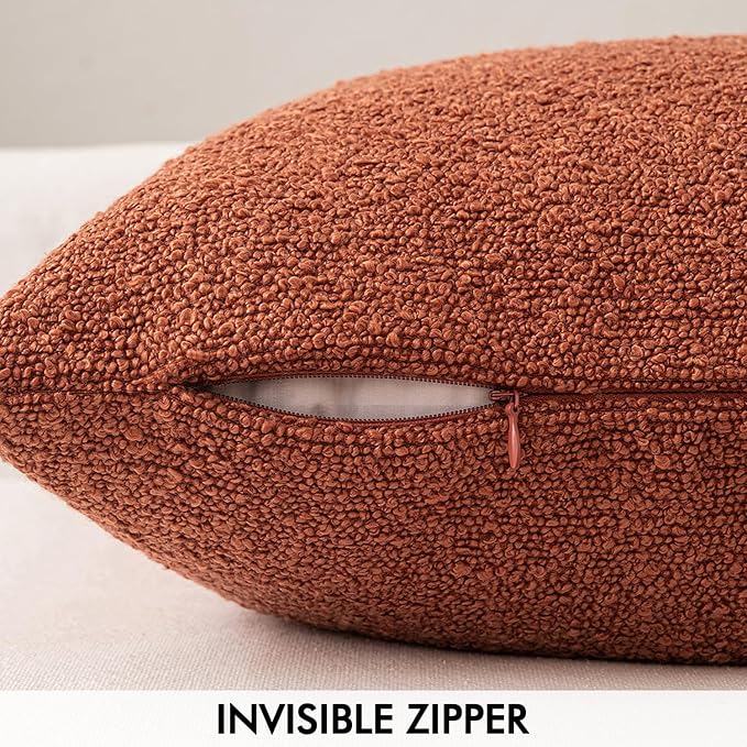 MIULEE Fall 12x20 Inch Decorative Lumbar Throw Pillows for Bed Set of 2 Textured Boucle Neutral Throw Pillow Covers Burnt Orange Accent Solid Pillowcase Cozy Soft Sofa Livingroom Home Decor