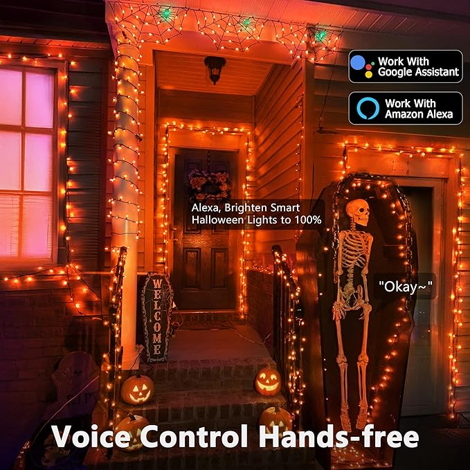 Brizled Smart Halloween Lights, 300 LED 98FT Orange & Purple Color Changing String Lights APP & Voice Control, Music Sync, Dimmable Ghostfire Flow Light for Outdoor Indoor Halloween Thanksgiving Decor