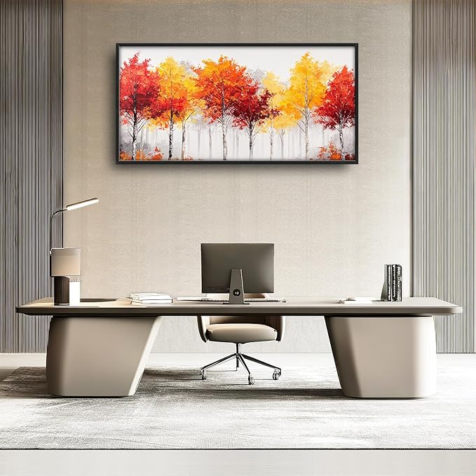 Fall Forest Framed Wall Art for Living Room, Large Red Trees Canvas Wall Decor, Red Leaf Landscape Pictures Painting, Modern Artwork for Living Room Bedroom 60L'' × 30W''
