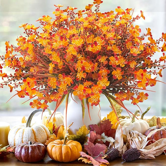 12 Bundles Artificial Fall Flowers for Outdoors Fake Plants UV Resistant Plastic Plants Shrubs Bushes for Home Fall Front Door Porch Garden Autumn Decor (Fall Red)