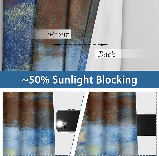 Asuexpect Abstract Curtains 2 Panels Abstract Rust Curtain Room Darkening Grommet Window Treatments Modern Decorative for Bedroom Living Room, 52x84 Inches, Blue Rust