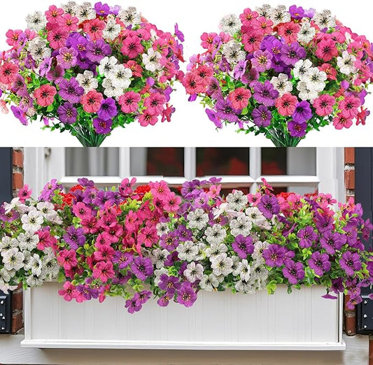 Nepfaivy Artificial Outdoor Flowers UV-Resistant - Realistic Artificial Flowers for Outdoors 12 Bundles 3 Colors, Fake Flowers for Outside Fade Resistant, Plastic Faux Flowers for Outdoor Planters