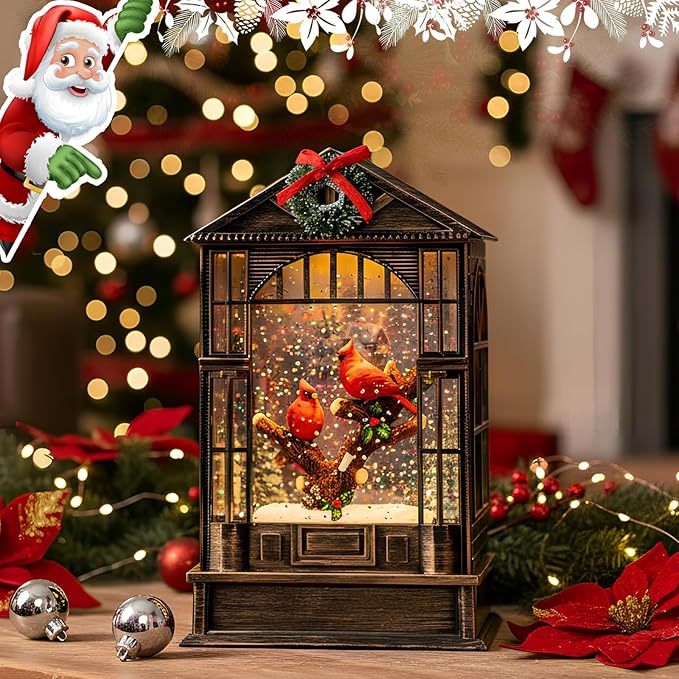Christmas Snow Globes Cardinal Music Water Lantern Holiday Decorations Gifts for Family Children or Friends