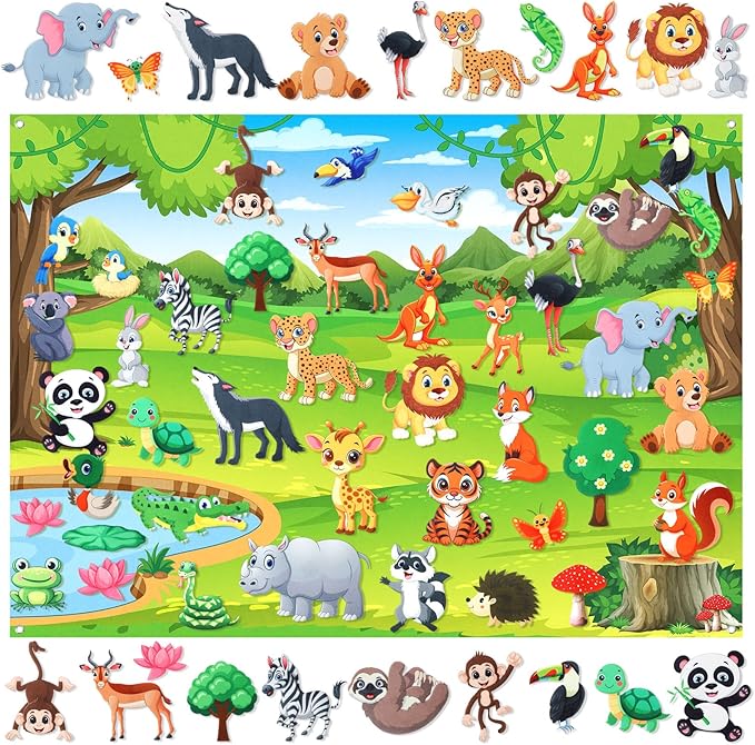 Animal Felt Board Jungle Animal Felt Story Board Montessori Sensory Sets Safari Flannel Wall Activity for Gift Decorations Favors(42,Safari)