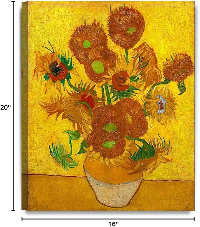 DECORARTS - Sunflowers, Vincent Van Gogh Art Reproduction. Giclee Canvas Prints Wall Art for Home Decor 20x16