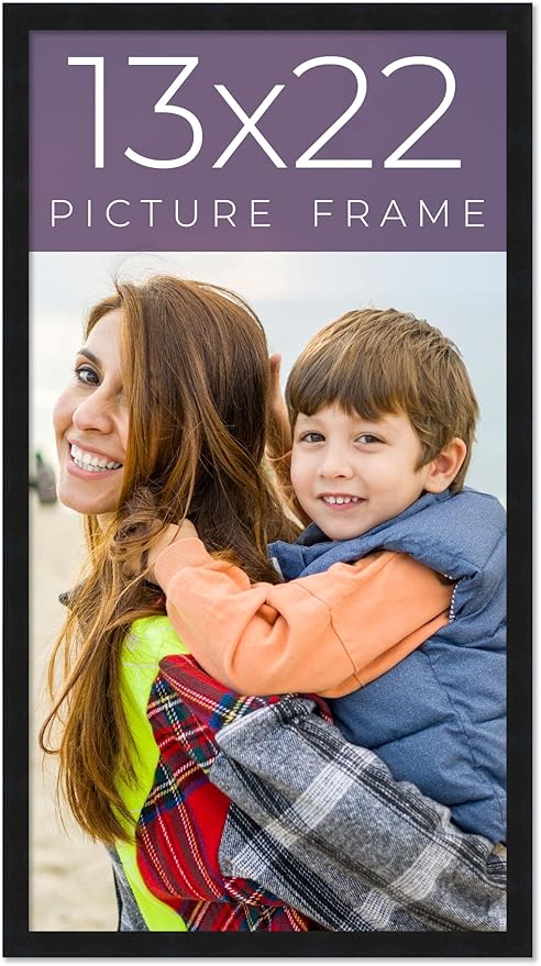 13x22 Frame Black Real Wood Picture Frame Width 0.75 Inches | Interior Frame Depth 0.5 Inches | Noir Classique Mid Century Photo Frame Complete with UV Acrylic, Foam Board Backing & Hanging Hardware