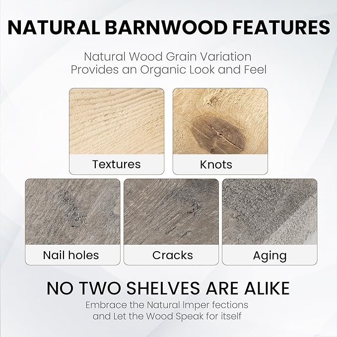 Fun Memories Floating Shelves for Wall Decor, 55"x8" Rustic Reclaimed Wood Shelves, Heavy-Duty Wall Mounted Shelves with Invisible Brackets for Living Room, Bedroom, Kitchen, Natural Finish