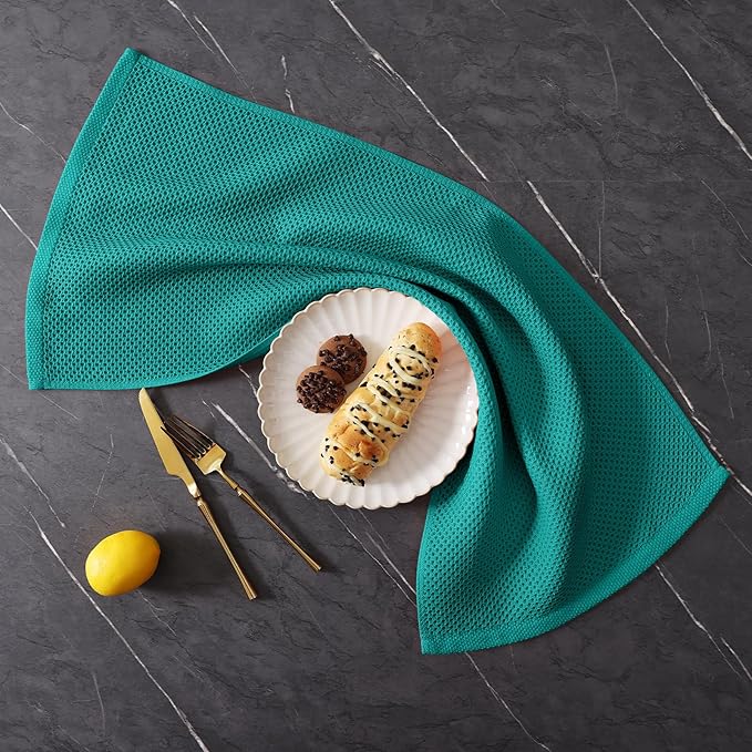 Homaxy 100% Cotton Kitchen Towels and Dishcloths Set, 12 x 12 Inches and 13 x 28 Inches, Set of 10 Bulk Kitchen Towels Set, Ultra Soft Absorbent Dish Cloths for Washing Dishes, Teal