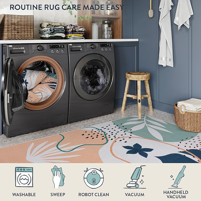 Lahome 4x6 Area Rugs for Bedroom - Washable Non-Slip Rugs for Entryway Stain Resistant Ultra-Thin Soft Floor Rug for Office, Boho Botanical Print Non-Shedding Indoor Rugs for Living Room Kitchen