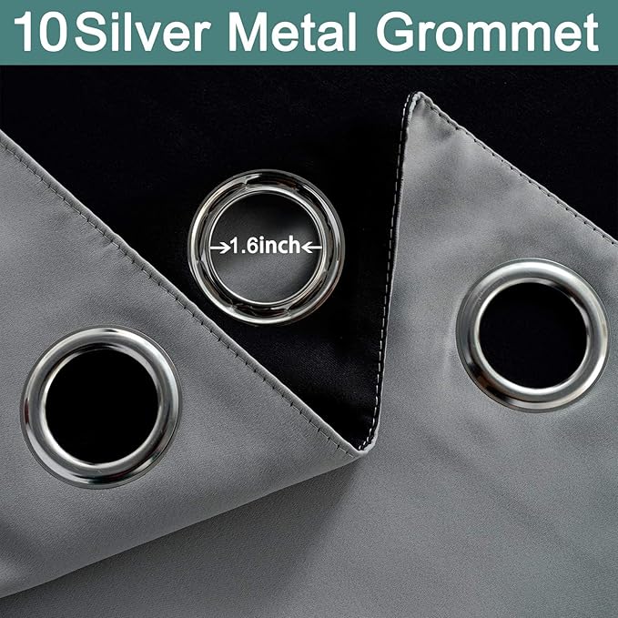 Yakamok 100% Grey Blackout Curtains for Bedroom, Light Blocking Thermal Insulated Noise Reducing Blackout Drapes for Living Room(62Wx63L, 2 Panels)