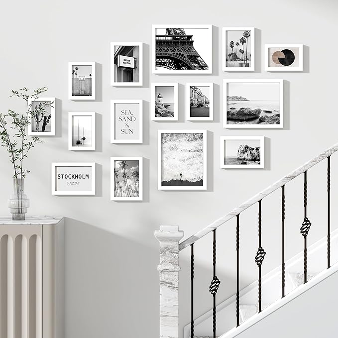 15 Pack Picture Frames Collage Wall Decor, Gallery Frame Set for Wall Mounting or Tabletop Display, Multi Sizes Including 3pcs 8x10, 6pcs 5x7, 6pcs 4x6, White