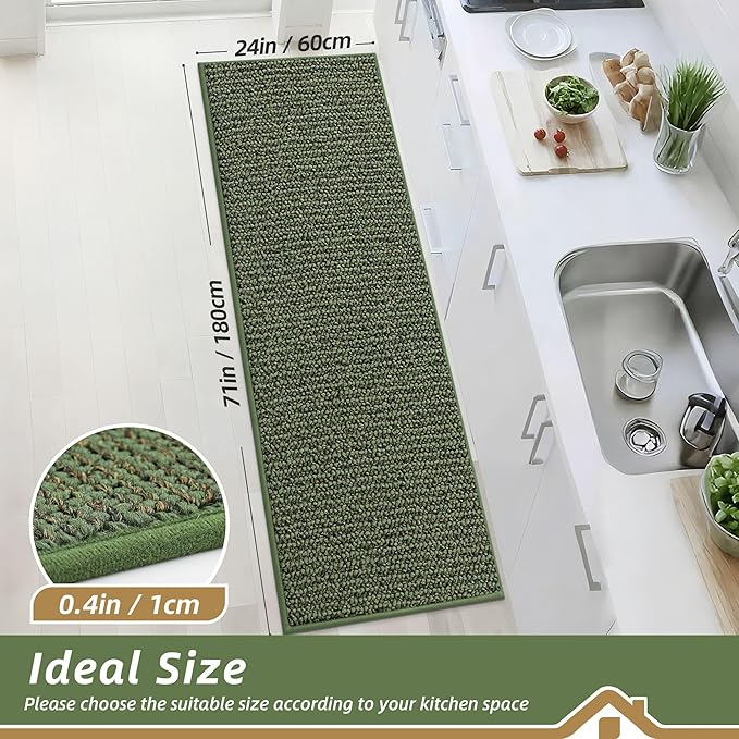 BEQHAUSE Kitchen Runner Rugs 24"x71", Non-Slip Kitchen Mats for Floor, Super Absorbent and Stain Resistant Kitchen Rug, Machine Washable Rugs for Kitchen, Hallway, Laundry & Sink, Green