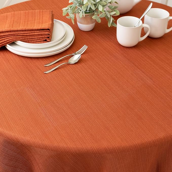 Benson Mills Cameron Textured Fabric Table Cloth, for Everyday Home Dining, Parties, Fall, Harvest, and Thanksgiving Tablecloth (70" Round, Bison/Rust/Burnt Orange)
