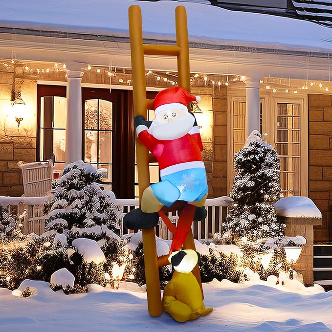 DR.DUDU 8 FT Christmas Inflatable Outdoor Decoration, Blow Up Santa Claus on Ladder with Puppy Dog with LED Lights for Yard Lawn Window Tree Xmas Holiday Inflatables Decorations
