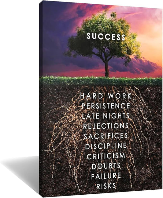 Wall Art Success Tree Printed Pictures Canvas Inspirational Motivation Entrepreneur Quotes Artwork Modern Inspiration Posters Home Painting Frame for Living Room Decor Ready to Hang [36''W x 24''H]