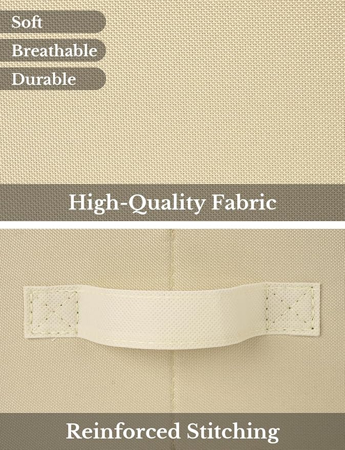 StorageWorks Closet Storage Bins, Trapezoid Organizer Box for Shelves, Fabric Clothes Bin, Foldable Organizing Baskets with Handles, Large, Light Brown, 3-Pack