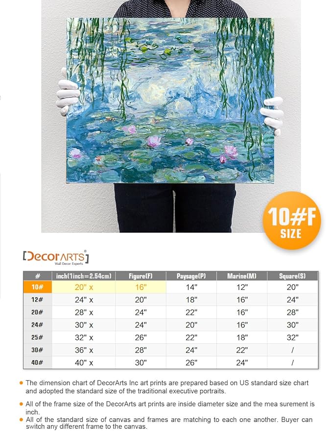 DECORARTS - Water Lilies 1916-1919, Claude Monet Art Reproduction. Giclee Canvas Prints Wall Art for Home Decor 20x16