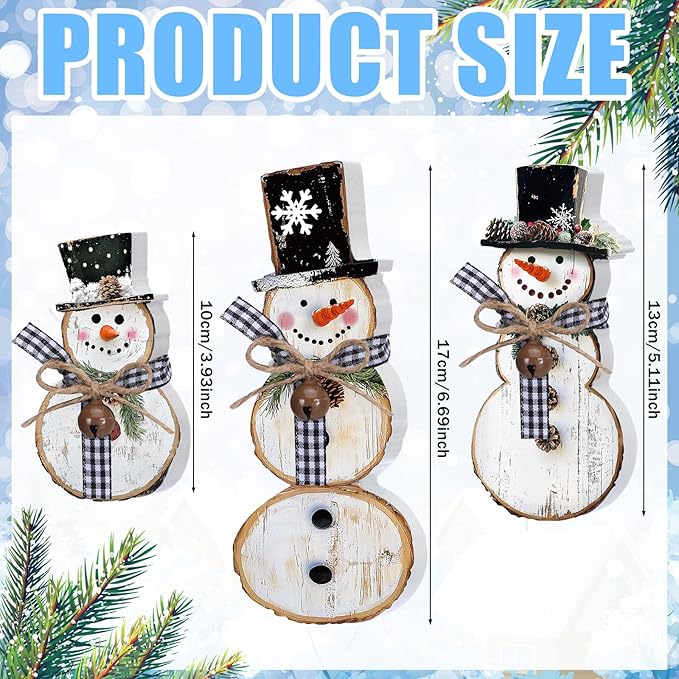 Barydat 3 Pcs Snowman Christmas Decor Winter Table Decorations Snowman Table Centerpieces Winter Rustic Indoor Sign Decor Tiered Tray Block for Xmas Holiday Party Indoor Home Room Decorations
