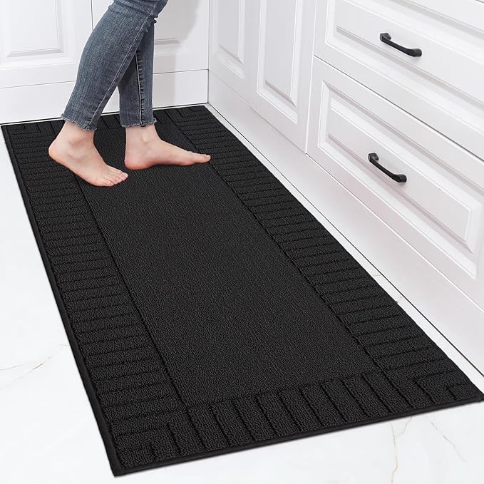 BEQHAUSE-Kitchen-Rugs-and-Mats Non Slip Kitchen Runner Rug Absorbent Kitchen Mats for Floor Machine Washable Kitchens Floormat,Black 24x60inch