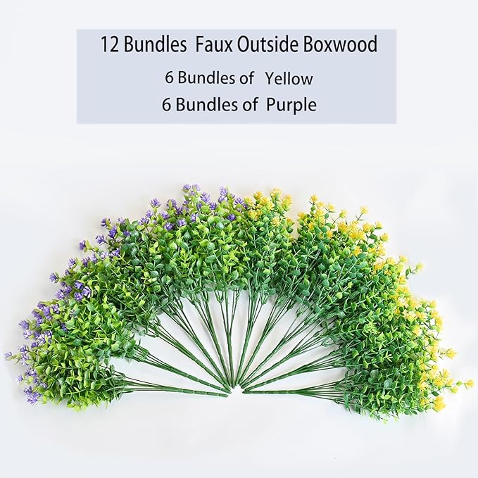 LADADA 12 Bundles Outdoor Plant Flowers, Silk UV Resistant, Outdoor Porch, Home Courtyard, Garden Decoration（Yellow Purple）