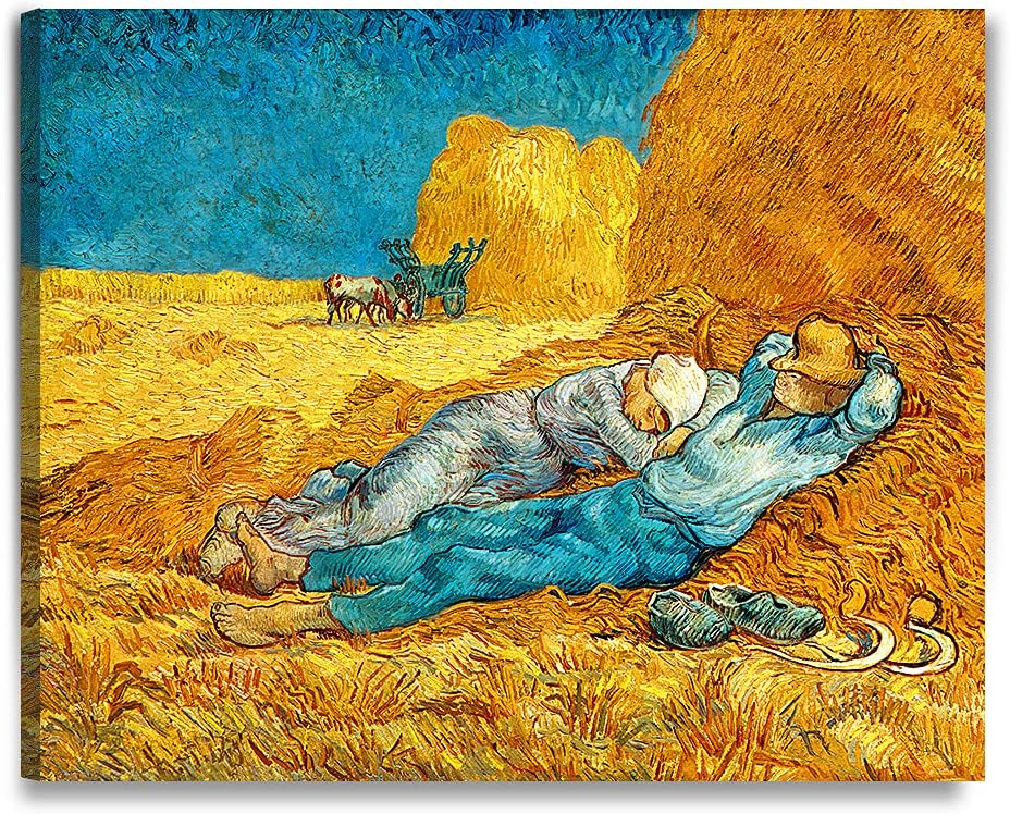 DECORARTS - Noon: Rest from Work, Vincent Van Gogh Art Reproduction. Giclee Print on Canvas. Wall Art for Home. 40x32