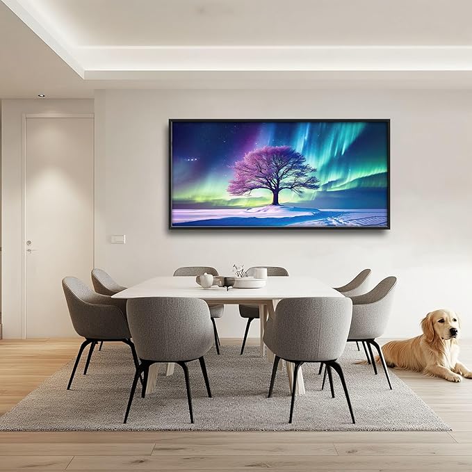 Tree of life Large Framed Wall Art Oversized Aurora Polar Lights Pictures Wall Decor Purple Aurora Polaris Canvas Print Painting Aesthetic Modern Artwork for Living Room Bedroom Office Bathroom Home Decor 60L"x30W"
