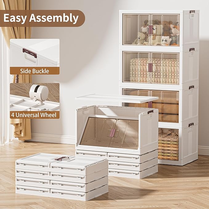 JOYWAVE Storage Bins with Lids,465QT Collapsible Plastic Bins,Closet Organizer and Storage Drawer,3 Pack Cubes