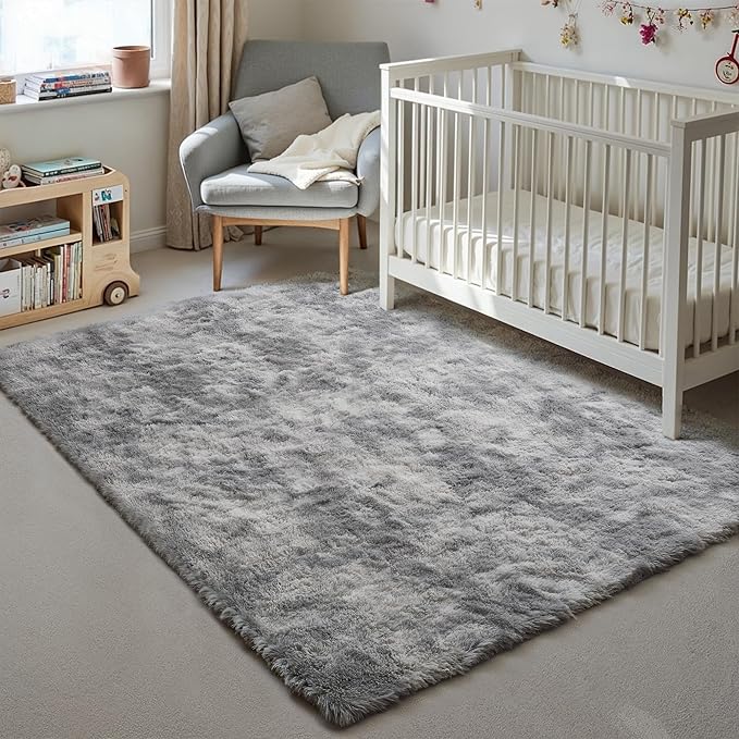 Grey Area Rugs 4x6 for Living Room, Shag Rug Washable Non-Slip Large Area Rug Super Soft Indoor Fuzzy Carpet Fluffy Rugs for Bedroom Home Aesthetic Decor