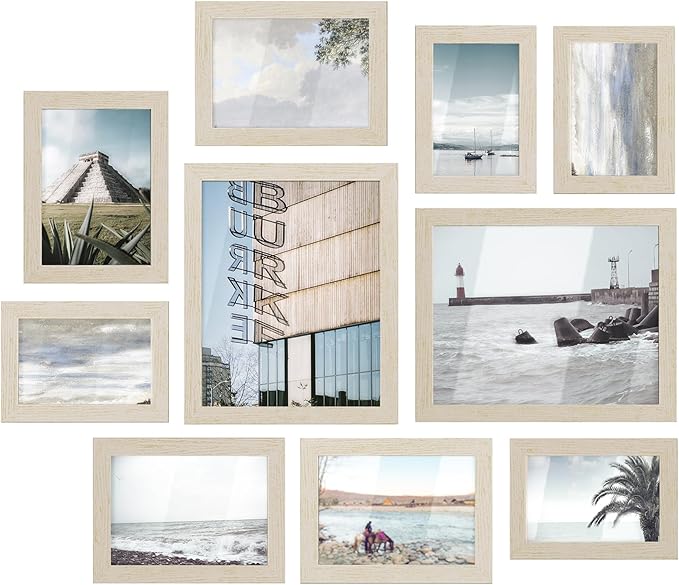 SONGMICS Picture Frames, Collage Picture Frames Set of 10, Two 8x10, Four 5x7, Four 4x6, Photo Frame for Wall Gallery Decor, Table Display, Glass, Natural Beige URPF010N01