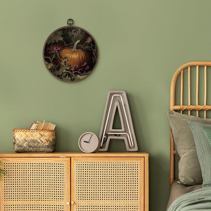 XNXLDYLH Vintage Fall Pumpkin Round Framed Wall Art Decor, Dark Cottagecore Antique Hanging Wall Decor Decorations, Dark Academia Fall Autumn Canvas Prints Wall Art Paintings for Living Room, 10x10In