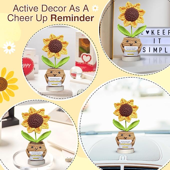 Gossby Inspirational Gift for Women - Handmade Positive Sunflower Crochet - Sometimes You Forget You're Awesome - Christmas, Birthday, Appreciation Thank You Gift for Coworker, Sister Friend, Teacher