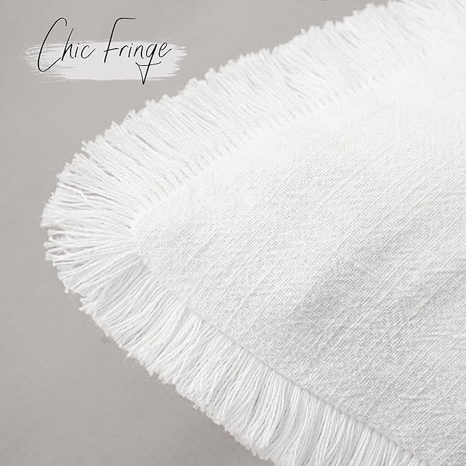 Foindtower Set of 2 Decorative Linen Fringe Throw Pillow Covers Cozy Boho Farmhouse Cushion Cover with Tassels Soft Accent Pillowcase for Couch Sofa Bed Living Room Home Decor,18×18 Inch,White