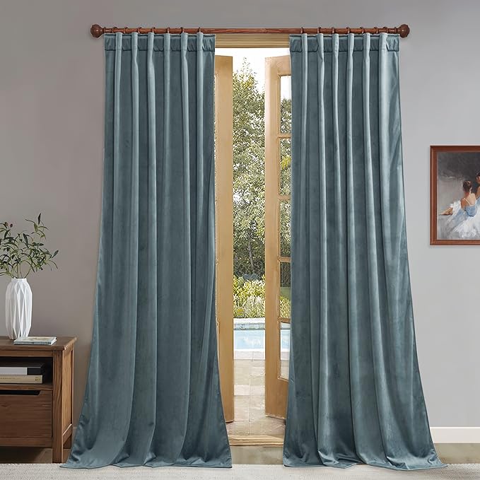 StangH Stone Blue Curtains 132 inches Long Back Tab Thermal Insulated Privacy Door Drapes, Noise Reducing Curtain Panels for Bedroom Spaces/Office, W52 x L132, 2 Panels