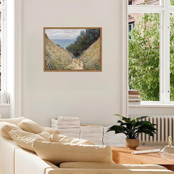 Framed Vintage Monet Wall Art Farmhouse Decor – Impressionist Oil Painting Canvas Prints – Country Landscape Classic Aesthetic Wall Decor for Living Room Bedroom Bathroom – 12''x16''