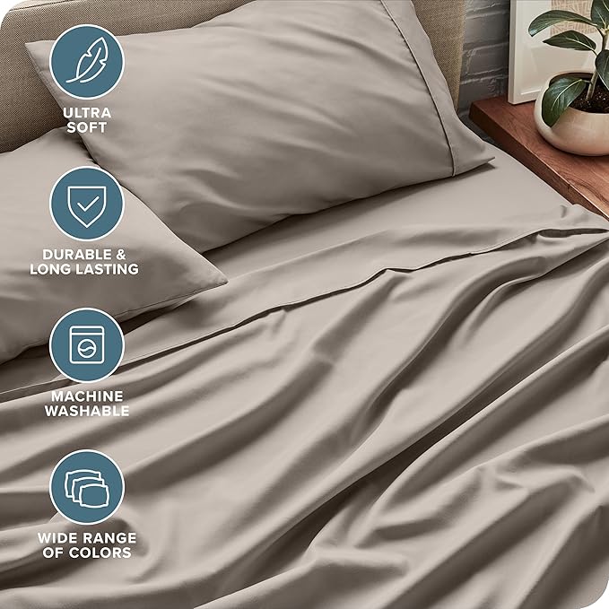 Bare Home Full Sheet Set - Luxury 1800 Ultra-Soft Microfiber Full Bed Sheets - Double Brushed - Deep Pockets - Easy Fit - 4 Piece Set - Bedding Sheets & Pillowcases (Full, Khaki)