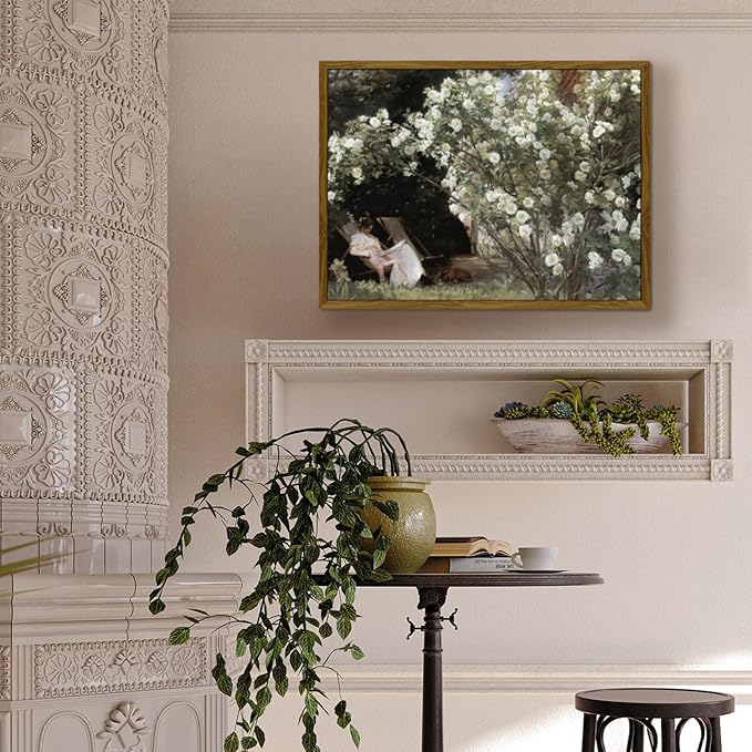 crmotu Vintage Framed Wall Art, Garden Women Canvas Art Prints, Rose Floral Classical Oil Paintings, Green Landscape Rustic Farmhouse Wall Decor Living Room Bedroom Bathroom Aesthetic Pictures 16x24in